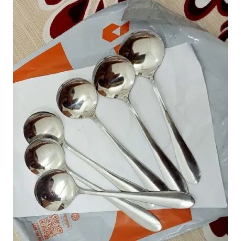 Picture of 6 pcs small Size Stainless Steel  Soup Spoon Set of 6 Pieces, Soup Spoon, Cereal Spoon, Soba Spoon, Bouillon Spoon - kitchen accessories-Silver