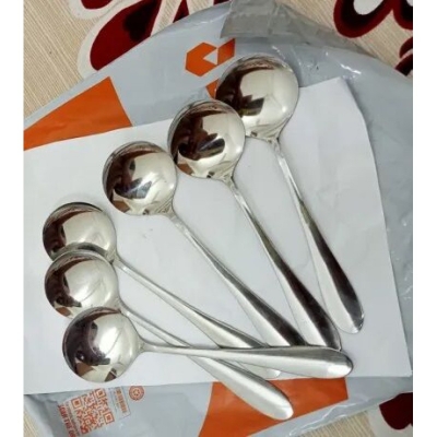 Picture of 6 pcs small Size Stainless Steel  Soup Spoon Set of 6 Pieces, Soup Spoon, Cereal Spoon, Soba Spoon, Bouillon Spoon - kitchen accessories-Silver