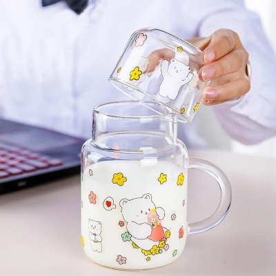 Picture of Lovely Bear Hug Clear Glass Bedside Night Water Carafe Set with Tumbler, Juice Milk Water Pitcher-Clear-26 OZ white colour