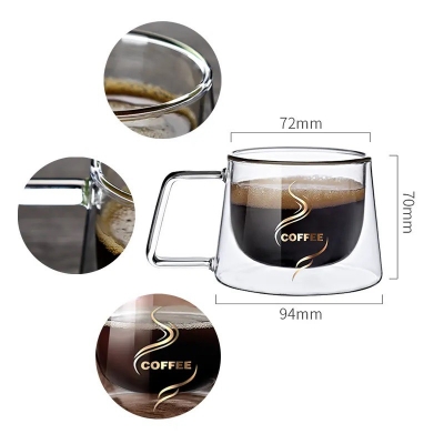 Picture of High Borosilicate 350ml Heat Resistant Double Wall Glass Coffee Cup, Eco-Friendly Design for Tea, Coffee, and Water - 16oz Transparent Sublimation Glass Cup (1 pc).