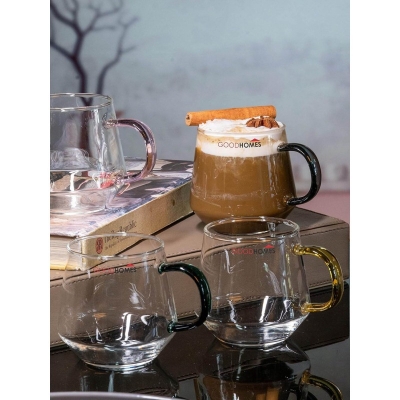 Picture of GPB57 Transparent Coffee Mug Set of 4 - 420ml Borosilicate Glass, Lightweight, Dishwasher Safe, Classic Round Shape, Perfect for Coffee, Tea, and Beverages, Clear Design for Elegant Daily Use.