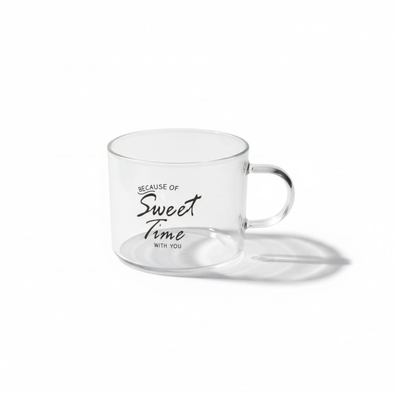 Picture of Premium Sweet Time Borosilicate Glass Mug For Hot Coffee Tea Milk Capacity Heat Resistant Transparent Cup Stylish Design With Comfortable Handle Perfect For Daily Home Office Use For Beverage Lovers.