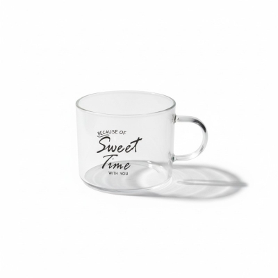 Picture of Premium Sweet Time Borosilicate Glass Mug For Hot Coffee Tea Milk Capacity Heat Resistant Transparent Cup Stylish Design With Comfortable Handle Perfect For Daily Home Office Use For Beverage Lovers.