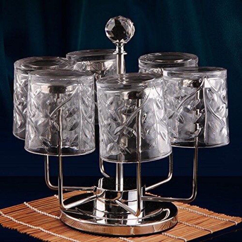 Picture of Rotating Cup Mug Glass Holder Rack Stainless Steel 6 Cups Drying Rack Stand Made Stainless Steel-Silver