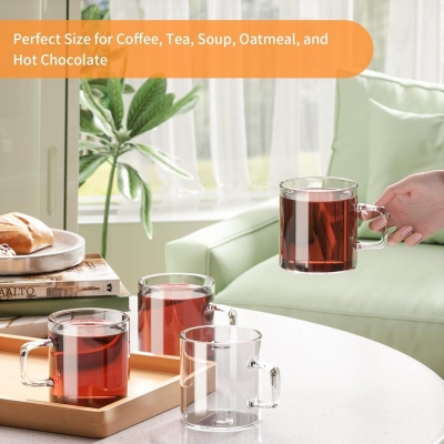 Picture of DELISOGA Deli Glassware Set of 6, 270ml High Borosilicate Single Wall Glass Cups, Microwave Safe, Scratch Resistant, Lightweight, Clear Round Glass for Hot and Cold Beverages