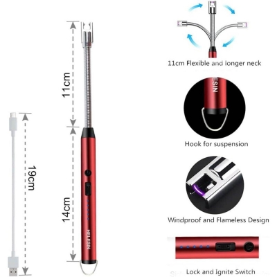 Picture of Electric Lighter for Candles and Stoves, Steel USB Rechargeable, 360° Flexible Plasma, Flameless Liter, Flexible Neck Arc Candle Gas Lighter, Multicolor, Pack of 1