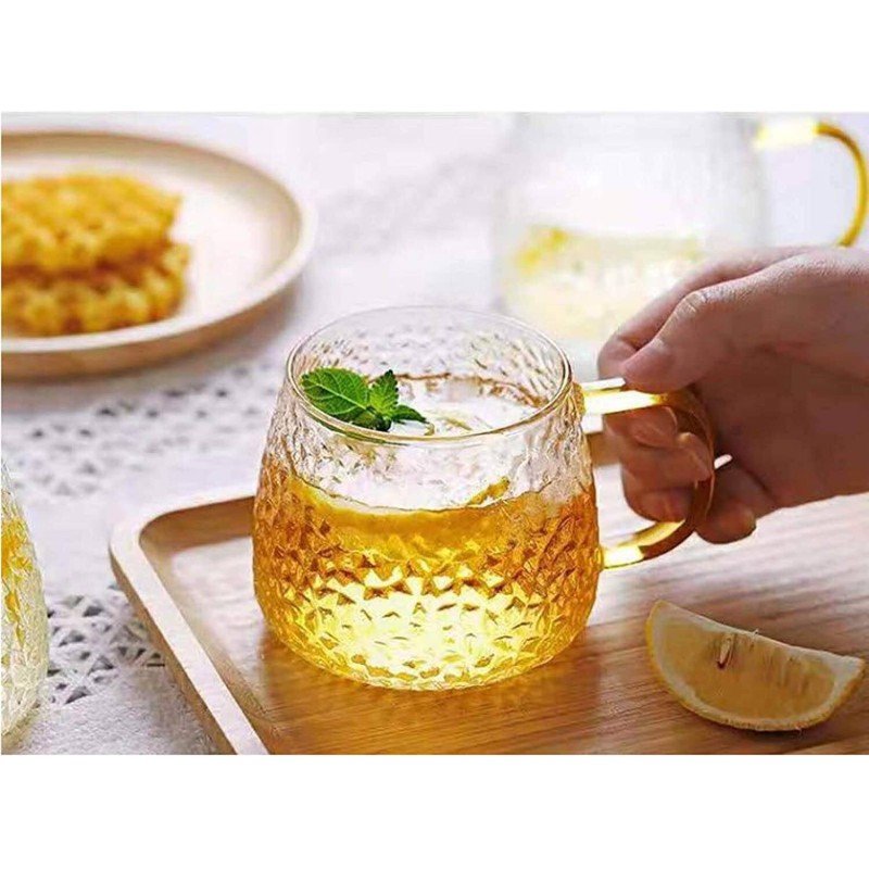 Picture of 410ML High Borosilicate Hammer Glass Tea Cups - 4 Pcs Pack, Dishwasher Safe, Lightweight, Classic Round Design, Clear Glass for Milk, Tea, Juice, and Coffee
