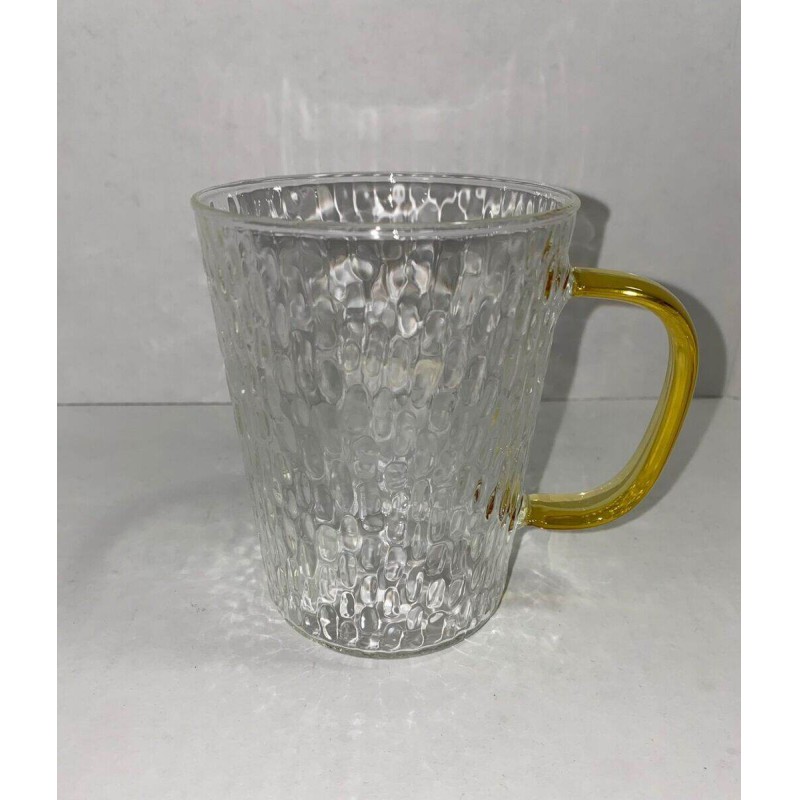 Picture of Premium Borosilicate Glass Mug with Large Yellow Handle, Funnel Shape, Dishwasher Safe - Lightweight, Classic Style, 400ml Capacity, Clear Round Glass for Tea, Coffee, and Cold Drinks.