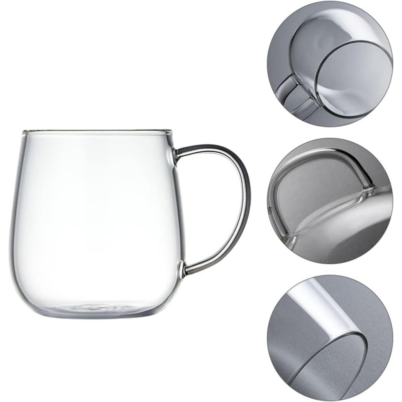 Picture of Borosilicate Glass Mugs Set - Lightweight, Scratch Resistant, Microwave Safe 380 ML Clear Round Cups for Hot and Cold Beverages - Perfect for Tea, Coffee, Milk - 6 PCS Included