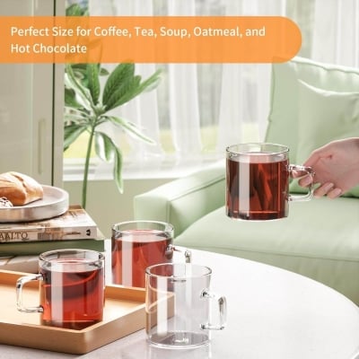 Picture of 220ml DELISOGA Deli Glassware - 6pc High Borosilicate Single Wall Glass, Microwave Safe, Scratch Resistant, Lightweight, Round Clear Glass Cups - Perfect for Hot and Cold Beverages