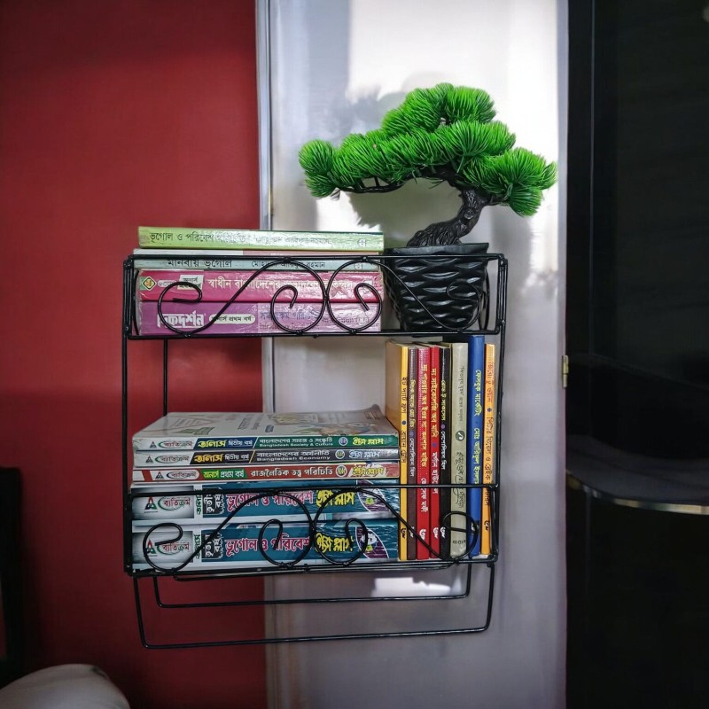 Picture of Elegant Quran Sharif Stand with Jainamaz Hangers – 2-Layer Black Metal, Ideal for Home or Mosque.