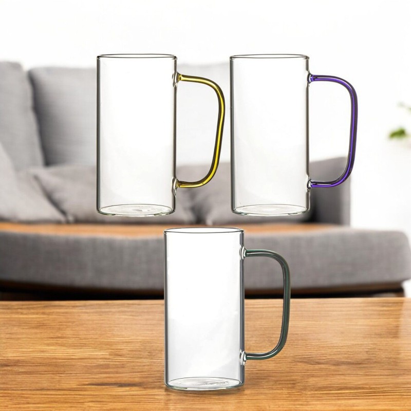 Picture of Heat-Resistant Glass Mug Set 380ml - Lightweight Borosilicate Tea Coffee Cups (2 PCS) - Microwave Safe, Scratch-Resistant, Clear Round Design for Milk, Tea, or Coffee.