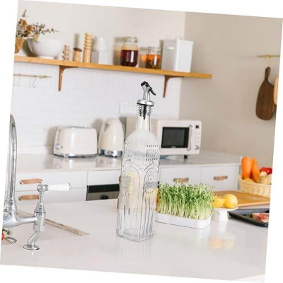 Picture of Artistic Carved Glass Oil Bottle Spout Non-drip Oil Dispenser for Kitchen Decorative Spray Bottle