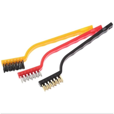 Picture of 3 PCs Mini Wire Brush Set Brass Nylon Stainless Steel Bristles Household Cleaning Brush for Stove Burner Tiles Tap etc-Multicolor