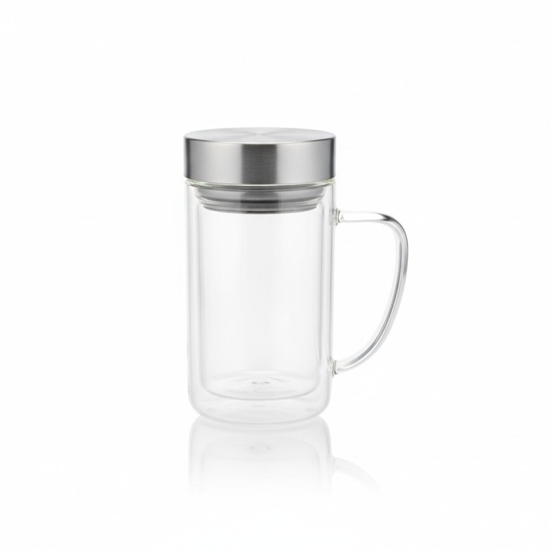 Picture of Premium Borosilicate Double Walled Glass Tea Mug with Stainless Steel Infuser and Leakproof Lid 525ml Large Capacity Insulated Coffee Cup for Office Home Use Heat Resistant Drinkware with Ergonomic Glass Handle.