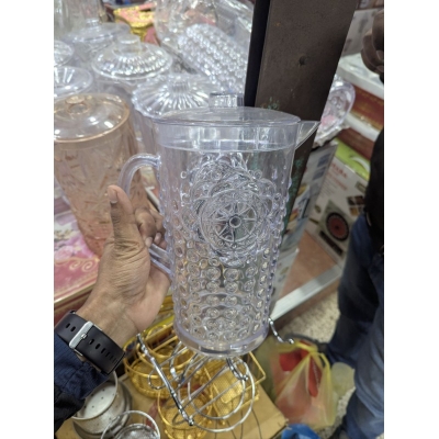 Picture of Crown Jug 2.3L Transparent Pitcher with Lid | Premium BPA Free Plastic Water Juice Iced Tea Beverage Server | Durable & Unbreakable Vintage Embossed Design for Home Kitchen Party Dining | Food Grade Acrylic Look Drink Dispenser