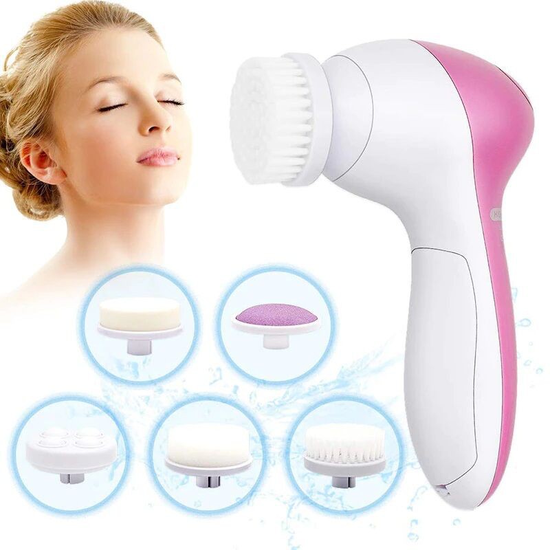 Picture of 5 in 1 Face Cleansing Brush Silicone Facial Brush Deep Cleaning Pore Cleaner Face Massage Skin Care Waterproof Facial Brush-Pink