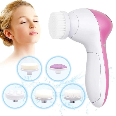 Picture of 5 in 1 Face Cleansing Brush Silicone Facial Brush Deep Cleaning Pore Cleaner Face Massage Skin Care Waterproof Facial Brush-Pink