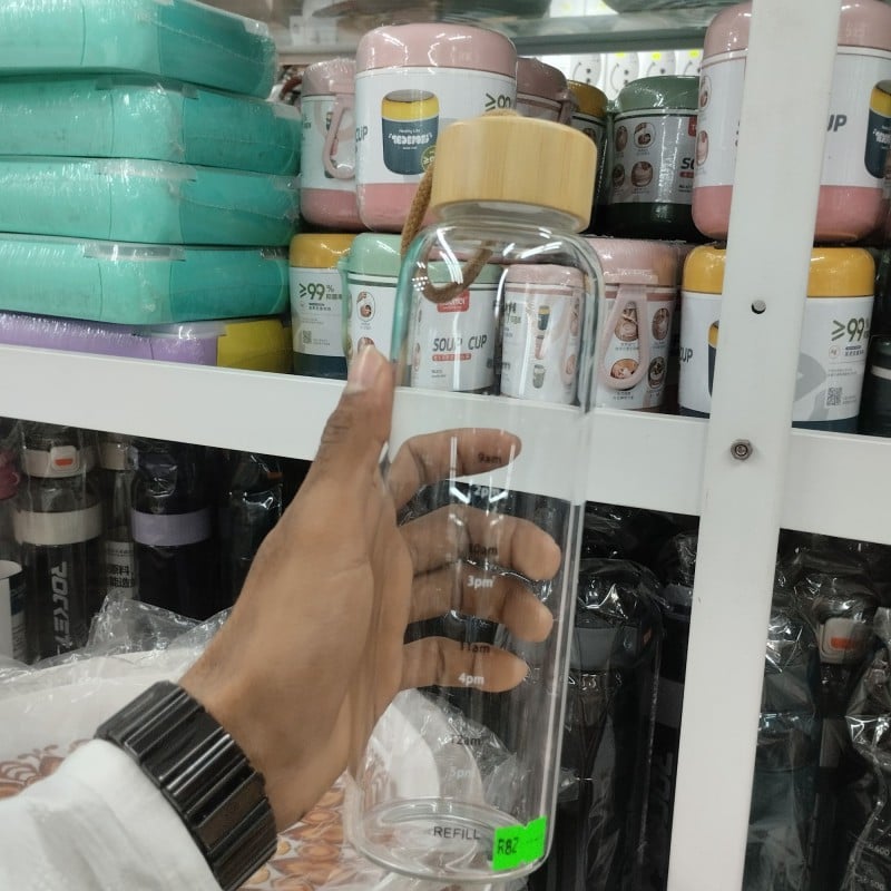 Picture of Wooden Lid borosilicate Glass water bottle