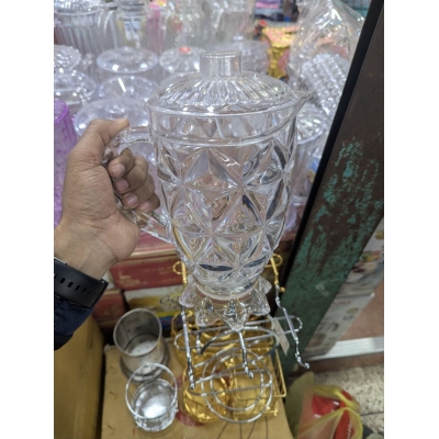 Picture of Elegant Geometric Faceted Acrylic Pitcher with Lid – Crystal Effect Serving Jug