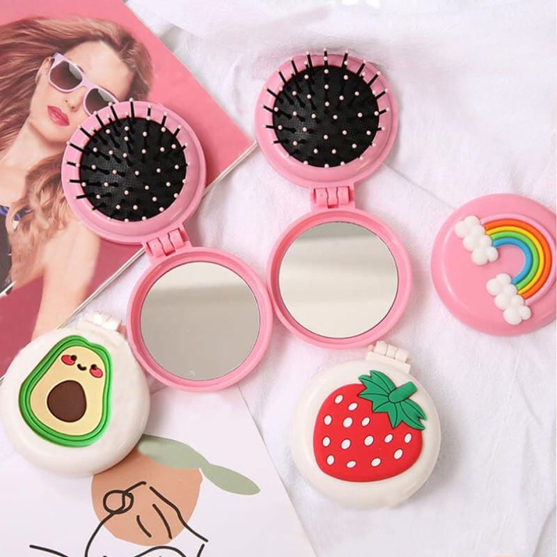 Picture of 1pcs Round Folding Comb with Mirror,Girls Hair Comb Mini Hair Brushes Mini Round Hair Comb Folding Travel Hair Brush Travel Size Hair Massage Comb for Women and Girls,Random Color and Style