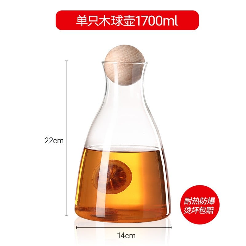 Picture of 1pcs Glass Decanter Carafe with Wooden Stopper Cork, 1700 ML Glass Decanter Jug Jar for  Juice, Water, Clear