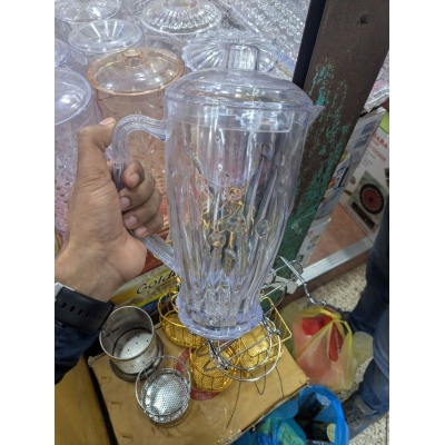 Picture of Clear Plastic Water Pitcher Jug with Lid, Elegant Floral Embossed Design, BPA-Free Shatterproof Acrylic Serving Carafe for Iced Tea, Juice, Lemonade, & Cold Beverages