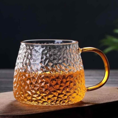 Picture of Set of 2 High Borosilicate Glass Cups with Golden Handle – 420ml Capacity, Eco-Friendly, Transparent Design for Tea, Coffee, and Water Use