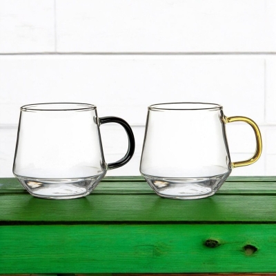 Picture of GPB57 Transparent Coffee Mug Set of 4 - 420ml Borosilicate Glass, Lightweight, Dishwasher Safe, Classic Round Shape, Perfect for Coffee, Tea, and Beverages, Clear Design for Elegant Daily Use.