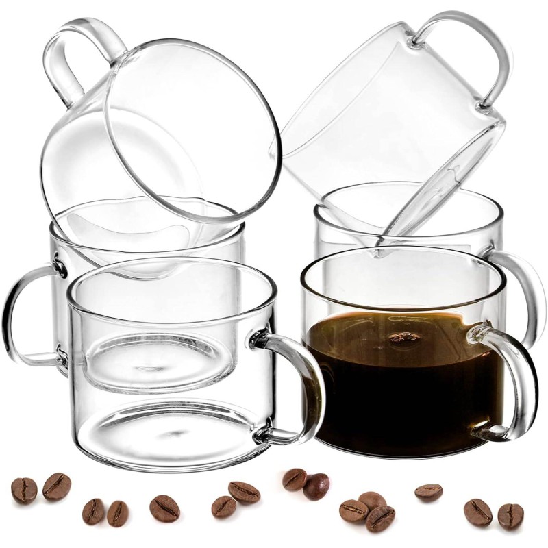 Picture of DELISOGA Deli Glassware Set of 6, 270ml High Borosilicate Single Wall Glass Cups, Microwave Safe, Scratch Resistant, Lightweight, Clear Round Glass for Hot and Cold Beverages