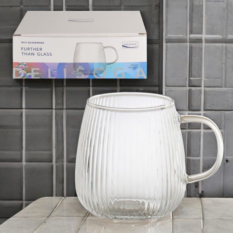 Picture of Set of 6 Lightweight Borosilicate Glass Mugs - Scratch-Resistant, 380 ML Microwave-Safe Round Glass Cups for Tea, Coffee, Milk, Hot or Cold Beverages - Clear and Durable Design