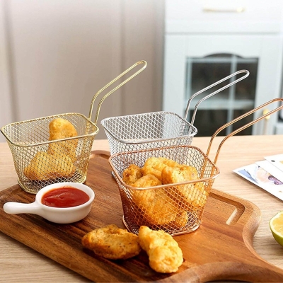 Picture of Chips Mini Fry Baskets Stainless Steel Fryer Basket Strainer Serving Food Presentation Cooking Tool French Fries Basket-Multicolor