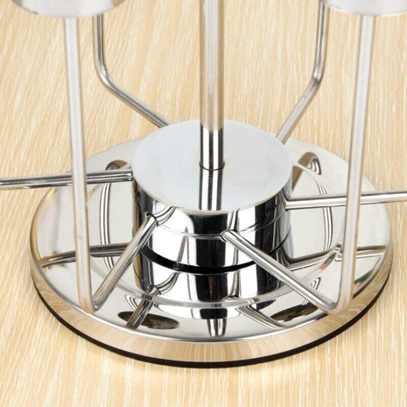 Picture of Rotating Cup Mug Glass Holder Rack Stainless Steel 6 Cups Drying Rack Stand Made Stainless Steel-Silver