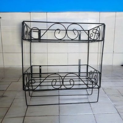 Picture of Durable Black Metal Quran and Book Stand – 2 Layers with 3 Jainamaz Hangers – Wall Mount for Home or Mosque.