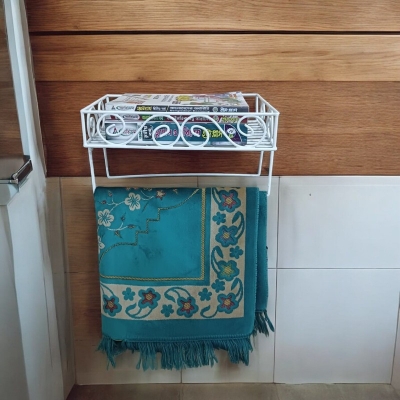 Picture of Elegant Metal Quran & Book Stand – Sturdy White Iron Wall Shelf – 2 Jaynamaz Hangers for Home/Mosque – 14"x10"x2.8"