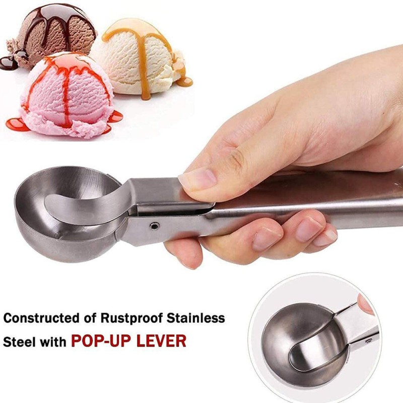 Picture of Stainless Steel Spring Trigger Ice Cream Scoop Set of 1 Pcs Remove The Ice Cream Easily, Dimension20X6.5X3-Silver