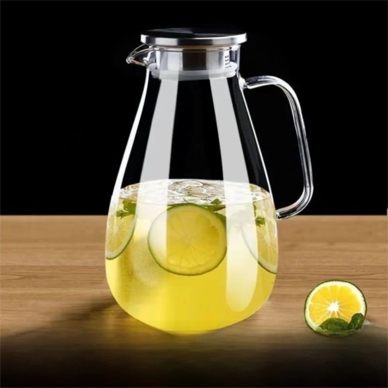 Picture of 2200ml High Borosilicate Glass Water Pitcher with Lid – Heat-Resistant Large Capacity Kettle for Iced Tea, Juice, Coffee & Cold Beverages | Elegant Clear Jug for Home & Office