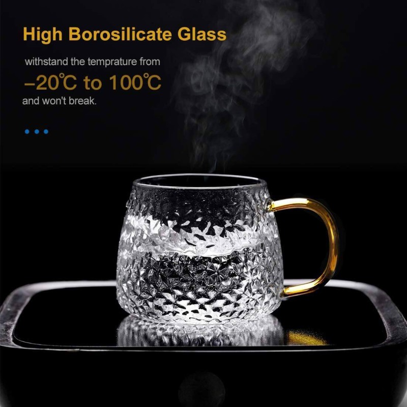 Picture of 410ML High Borosilicate Hammer Glass Tea Cup - Classic Style, Dishwasher Safe, Lightweight, Clear Round Design, Pack of 2 for Tea, Milk, Juice