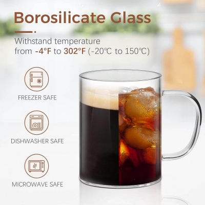 Picture of 450ml Heat Resistant Clear Borosilicate Glass Mug with Cute Green Handle – Microwave Safe, Scratch Resistant – Lightweight, Round Coffee Mug – Stylish and Transparent – 1PCS.