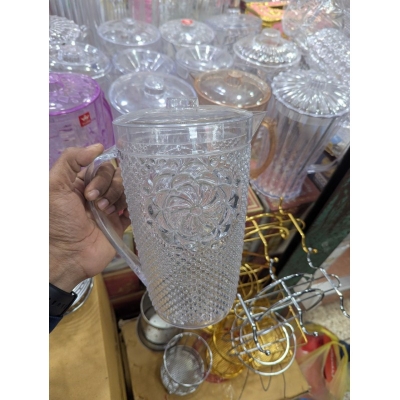 Picture of Elegant Beaded Acrylic Pitcher 2.5 Quart | Shatterproof, BPA-Free Clear Plastic Drinkware with Lid & Handle | Perfect for Indoor & Outdoor Entertaining, Iced Tea, Lemonade & Water Serving