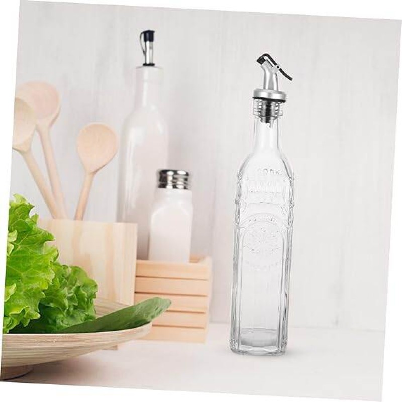 Picture of Artistic Carved Glass Oil Bottle Spout Non-drip Oil Dispenser for Kitchen Decorative Spray Bottle