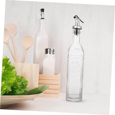 Picture of Artistic Carved Glass Oil Bottle Spout Non-drip Oil Dispenser for Kitchen Decorative Spray Bottle
