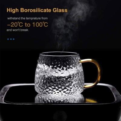 Picture of 410ML Borosilicate Hammer Glass Tea Cups - 6 Pcs Set, Lightweight, Dishwasher Safe, Clear Round Design for Milk, Tea, Juice, Coffee