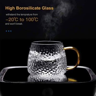 Picture of 410ML High Borosilicate Hammer Glass Tea Cup - Dishwasher Safe, Lightweight, and Classic Round Design - Perfect for Juice, Milk, and Tea