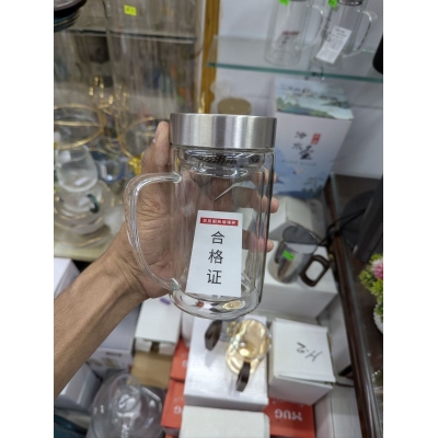 Picture of Premium Borosilicate Double Walled Glass Tea Mug with Stainless Steel Infuser and Leakproof Lid 525ml Large Capacity Insulated Coffee Cup for Office Home Use Heat Resistant Drinkware with Ergonomic Glass Handle.