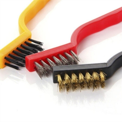 Picture of 3 PCs Mini Wire Brush Set Brass Nylon Stainless Steel Bristles Household Cleaning Brush for Stove Burner Tiles Tap etc-Multicolor
