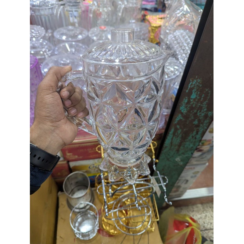 Picture of Elegant Geometric Faceted Acrylic Pitcher with Lid – Crystal Effect Serving Jug