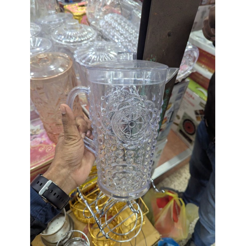 Picture of Crown Jug 2.3L Transparent Pitcher with Lid | Premium BPA Free Plastic Water Juice Iced Tea Beverage Server | Durable & Unbreakable Vintage Embossed Design for Home Kitchen Party Dining | Food Grade Acrylic Look Drink Dispenser