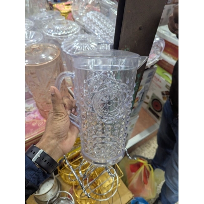 Picture of Crown Jug 2.3L Transparent Pitcher with Lid | Premium BPA Free Plastic Water Juice Iced Tea Beverage Server | Durable & Unbreakable Vintage Embossed Design for Home Kitchen Party Dining | Food Grade Acrylic Look Drink Dispenser