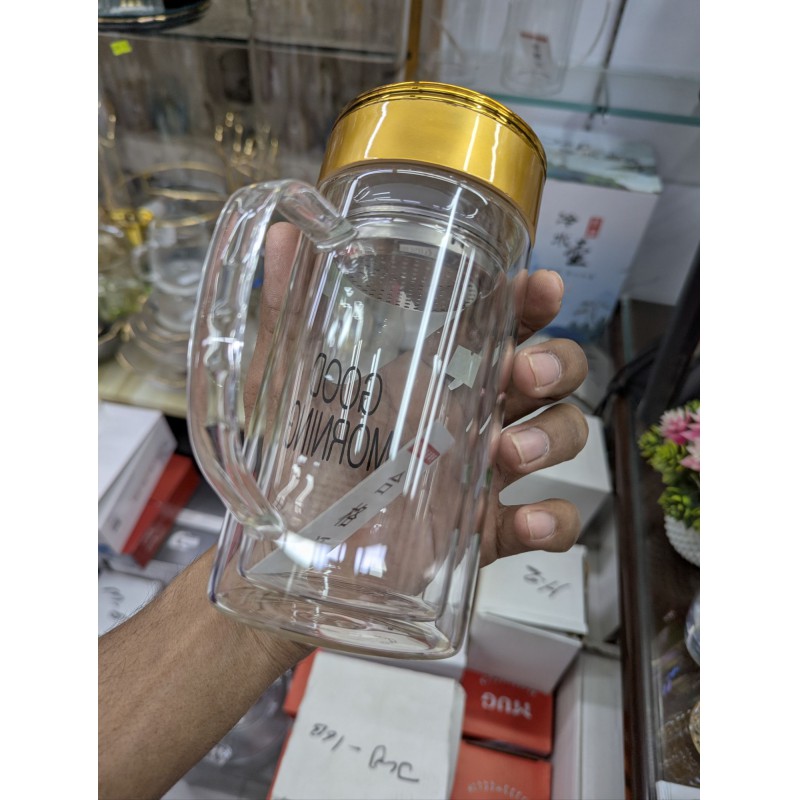 Picture of Premium Double Wall Borosilicate Glass Tea Mug with Removable Glass Infuser and Gold Lid, Heat Resistant Insulated Coffee Cup for Office Home, Eco-Friendly Loose Leaf Tea Steeper and Infuser Bottle.